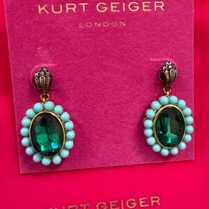 Kurt Geiger Emerald Green and Turquoise Bead Drop Earrings